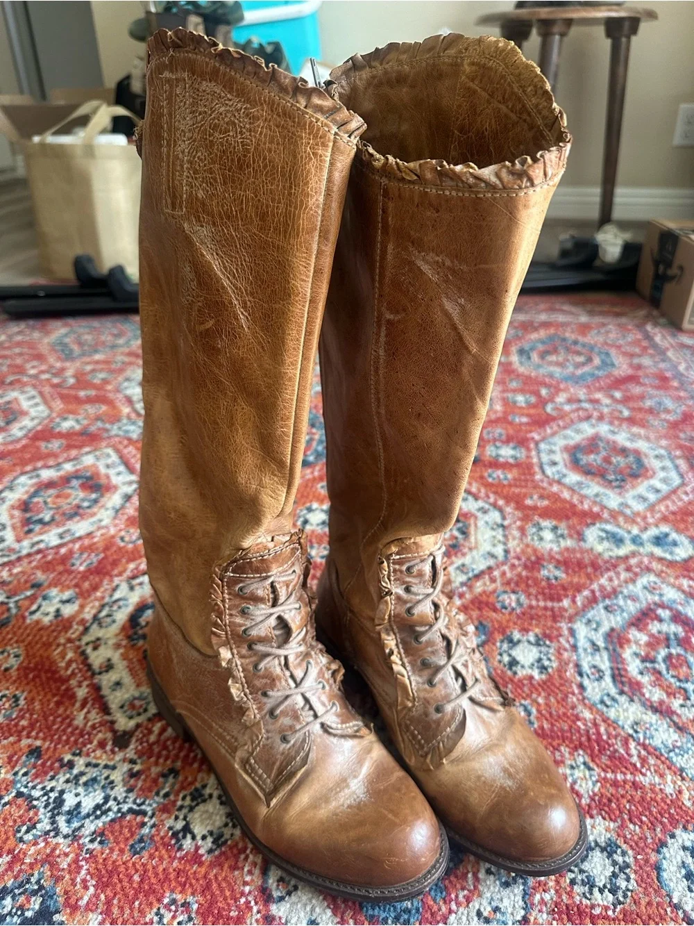 Miss Albright leather boots with ruffles